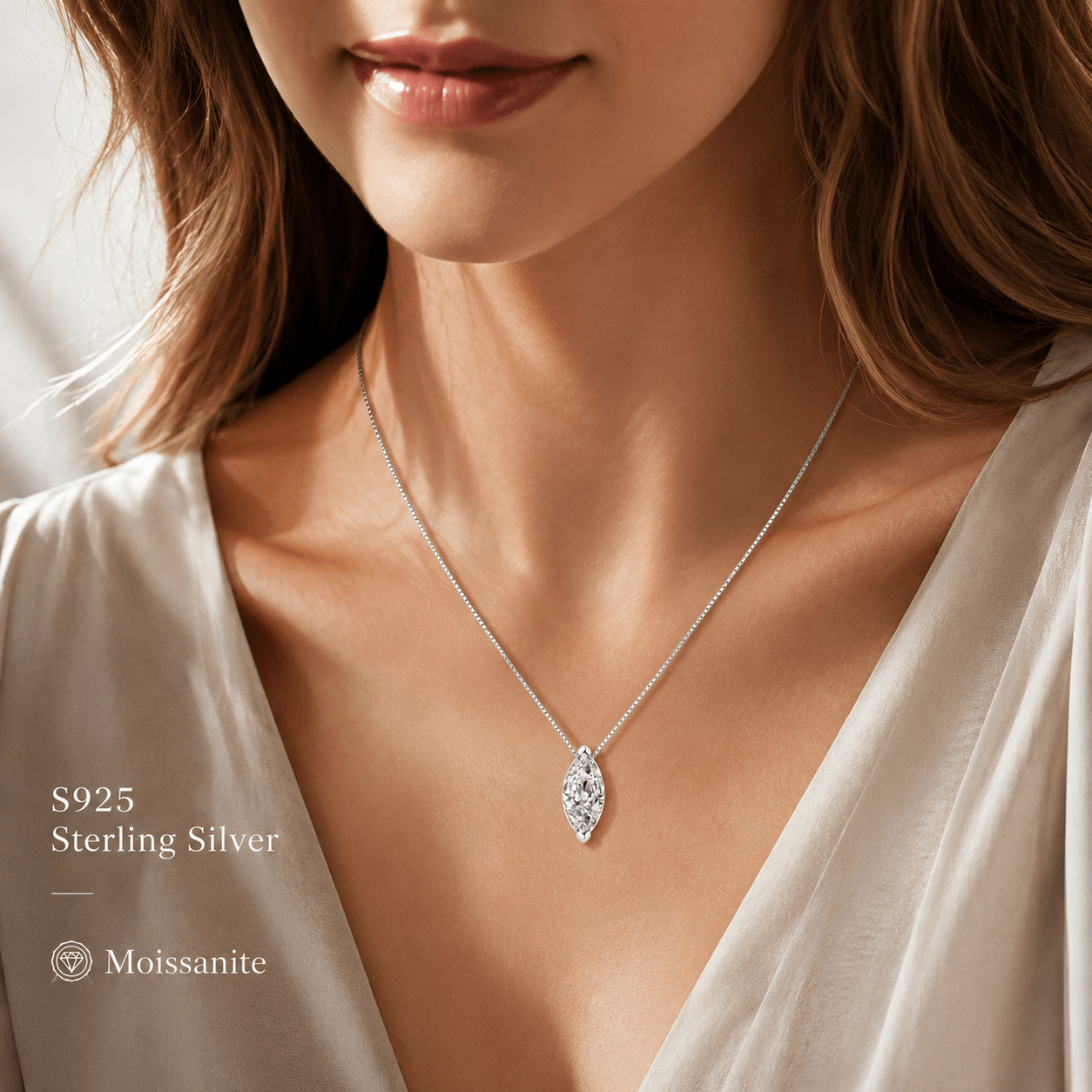S925 Silver Moissanite Marquise Pendant Necklace